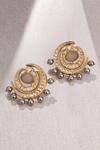 Shop_Joules By Radhika_Gold Plated Diamonds, Pearls, Stones Carved Embellished Earrings _at_Aza_Fashions