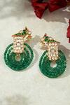 Shop_Joules by Radhika_Green Embroidery Bird Motif Agate Stone Embellished Earrings_at_Aza_Fashions