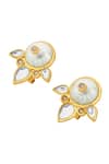 Shop_Isharya_White Mirrors, Pearls, Cut Work Limelight And Flutter Stud Earrings _at_Aza_Fashions