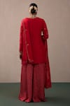 Shop_Pink City By Sarika_Red Silk Embroidery, Sequins, Zari Collared Chanderi Kurta Sharara Set _at_Aza_Fashions