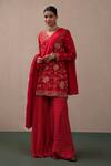 Buy_Pink City By Sarika_Red Silk Embroidery, Sequins, Zari Collared Chanderi Kurta Sharara Set _Online_at_Aza_Fashions
