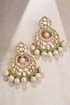 Shop_Joules by Radhika_Gold Plated Diamonds, Pearls, Stones Royal Kundan Polki Chandbali Earrings _at_Aza_Fashions