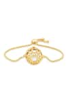 Shop_ISHARYA_Gold Plated Crystal Icon Pearl Embellished Bracelet_at_Aza_Fashions