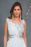 Saaj By Ankita_Blue Silk , Crystals, Beads, Fabric Flowers, Top And Palazzo Set _Online_at_Aza_Fashions