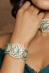 Buy_Joules By Radhika_Green Pearls, Rhinestones Floral Motif Polki Embellished Bracelet _at_Aza_Fashions