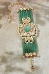 Shop_Joules By Radhika_Green Pearls, Rhinestones Floral Motif Polki Embellished Bracelet _at_Aza_Fashions