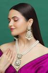 Buy_Moh-Maya By Disha Khatri_Gold Plated Diamonds, Pearls Embellished Long Necklace Set _at_Aza_Fashions