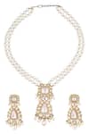 Shop_Moh-Maya By Disha Khatri_Gold Plated Diamonds, Pearls Embellished Long Necklace Set _at_Aza_Fashions