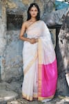 Shop_Mint N Oranges_White Pure Chanderi Saree_at_Aza_Fashions