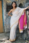 Buy_Mint N Oranges_White Pure Chanderi Saree_Online_at_Aza_Fashions