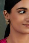 Shop_House Of Tuhina_Gold Plated Mirrors Studded Teer Earrings _at_Aza_Fashions