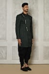 Aryavir Malhotra_Green Jaquard Embroidery Floral Mandala Pattern Sherwani With Dhoti Pant _at_Aza_Fashions