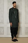 Buy_Aryavir Malhotra_Green Jaquard Embroidery Floral Mandala Pattern Sherwani With Dhoti Pant _Online