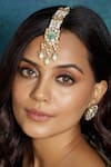Buy_Joules By Radhika_Green Carved Monalisa Stone And Kundan Embellished Maangtikka _at_Aza_Fashions