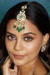 Buy_Joules by Radhika_Green Monalisa Stone And Kundan Embellished Maangtikka_at_Aza_Fashions
