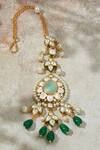 Shop_Joules by Radhika_Green Monalisa Stone And Kundan Embellished Maangtikka_at_Aza_Fashions