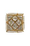 Shop_Riana Jewellery_Gold Plated Real Jadtar Stones Square Jadau Ring _at_Aza_Fashions