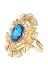 Shop_Esme By Aashna Dalmia_Blue Stones Geometric Embellished Cutwork Ring _at_Aza_Fashions