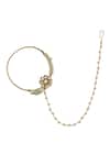 Shop_Riana Jewellery_Gold Plated Pearls, Diamonds, Crystals Floral Embellished Nath _at_Aza_Fashions