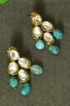 Shop_Just Shradhas_Gold Plated Diamonds, Pearls, Beads Drop Pattern Embellished Earrings _at_Aza_Fashions
