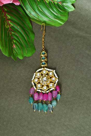 Shop_Just Shradhas_Multi Color Beads Embellished Maangtikka _at_Aza_Fashions
