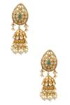 Shop_Riana Jewellery_Blue Pearls, Diamonds, Stones Embellished Jhumkas _at_Aza_Fashions