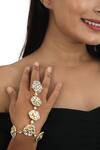 Buy_Riana Jewellery_Gold Plated Pearls, Diamonds Floral Motif Hathphools - Set Of 2 _at_Aza_Fashions