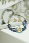 Shop_Joules By Radhika_Multi Color Gota Patti, Stones Beaded Multi-layered Choker Set_at_Aza_Fashions