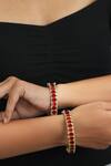 Buy_Riana Jewellery_Gold Plated Pearls, Diamonds, Glitter Geometric Stone Bangles - Set Of 2 _at_Aza_Fashions