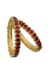 Shop_Riana Jewellery_Gold Plated Pearls, Diamonds, Glitter Geometric Stone Bangles - Set Of 2 _at_Aza_Fashions