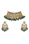 Shop_Riana Jewellery_Gold Plated Pearls, Diamonds, Crystals Geometric Stone Choker Set _at_Aza_Fashions