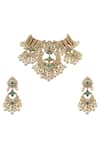 Shop_Riana Jewellery_Blue Pearls, Diamonds, Crystals Drop Necklace Set _at_Aza_Fashions