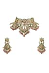 Shop_Riana Jewellery_Gold Plated Pearls, Diamonds, Stones Embellished Choker Set _at_Aza_Fashions
