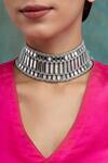 Shop_House Of Tuhina_Silver Plated Mirror Shahi Studded Choker _at_Aza_Fashions