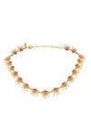Shop Zariin Pink Enamelled Lotus Silk Delicate Collar Necklace at Aza Fashions Shop_Zariin_Pink Enamelled Lotus Silk Delicate Collar Necklace _at_Aza_Fashions