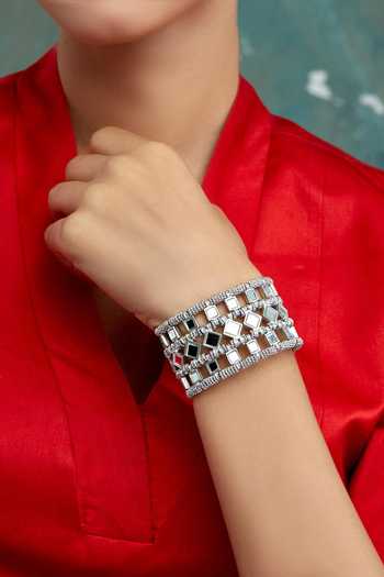 Shop_House Of Tuhina_Silver Plated Mirrors Falak Mumtaz Embellished Bracelet _at_Aza_Fashions