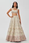 Aisha Rao_Ivory Tissue Mahnaz And Mirror Work 12 Kali Bridal Lehenga Set  _Online_at_Aza_Fashions