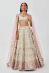 Buy_Aisha Rao_Ivory Tissue Applique Mahnaz Mirror Work 16 Kali Bridal Lehenga Set  _at_Aza_Fashions