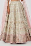 Aisha Rao_Ivory Tissue Applique Mahnaz Mirror Work 16 Kali Bridal Lehenga Set  _Online_at_Aza_Fashions