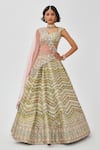 Buy_Aisha Rao_Green Tissue Mahin Chevron Mirror Work 10 Kali Bridal Lehenga Set  _at_Aza_Fashions