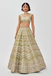 Aisha Rao_Green Tissue Mahin Chevron Mirror Work 10 Kali Bridal Lehenga Set  _Online_at_Aza_Fashions