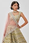 Aisha Rao_Green Tissue Mahin Chevron Mirror Work 10 Kali Bridal Lehenga Set  _at_Aza_Fashions