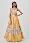 Buy_Aisha Rao_Yellow Tissue Applique Nasima Bloom 10 Kali Bridal Lehenga Set  _Online_at_Aza_Fashions