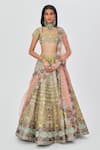 Buy_Aisha Rao_Green Tissue Embellished Floral Layla 16 Kali Bridal Lehenga Set  _at_Aza_Fashions