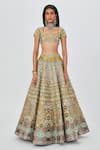 Aisha Rao_Green Tissue Embellished Floral Layla 16 Kali Bridal Lehenga Set  _Online_at_Aza_Fashions