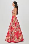 Aisha Rao_Pink Satin Embellished Floral Zahra 10 Kali Bridal Lehenga Set  _Online_at_Aza_Fashions