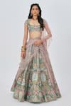 Buy_Aisha Rao_Green Tissue Embellished Floral Parisa 12 Kali Bridal Lehenga Set  _at_Aza_Fashions