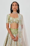 Aisha Rao_Green Tissue Embellished Floral Ziba 12 Kali Bridal Lehenga Set  _at_Aza_Fashions