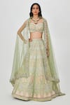 Buy_Aisha Rao_Green Satin Embroidered Shazia Geometric 12 Kali Bridal Lehenga Set  _at_Aza_Fashions