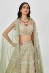 Aisha Rao_Green Satin Embroidered Shazia Geometric 12 Kali Bridal Lehenga Set  _at_Aza_Fashions